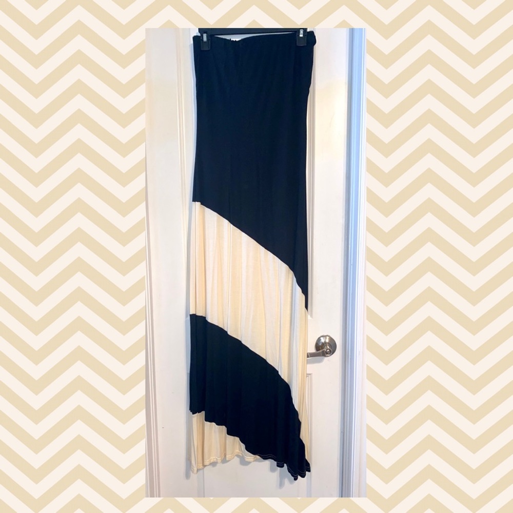 Venus Black & Cream Long, Strapless Maxi Dress